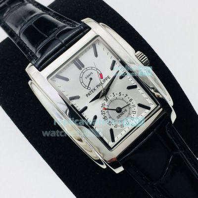 Swiss Replica Patek Philippe Gondolo 5200G-010 Watch White Dial Black Leather Strap